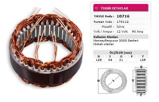 STATOR ISKRA TİP 12V 90A MF 3000 SERILERI KLIMALI OLANLAR NURSAN 170112 resmi