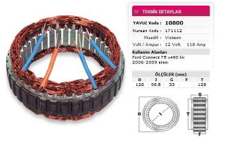 STATOR VISTEON TİP 12V 110A FORD CONNECT 75 VE 90 LIK 2006 ILE 2011 ARALIGI NURSAN 171112 resmi